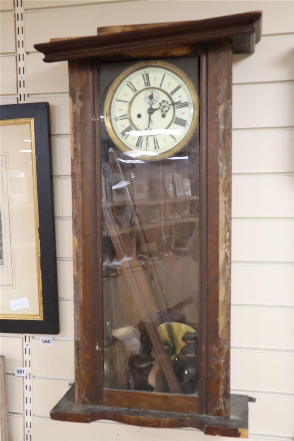 A Negretti and Zambra oak stick barometer, an admiral fitzroy barometer, a german wall clock - restoration needed